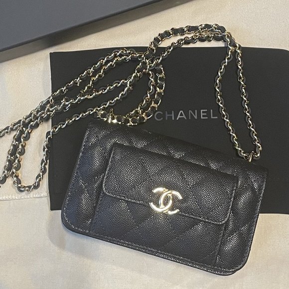 Chanel Caviar Quilted Pocket Twins Clutch With Chain in Black | Brand New - Picture 5 of 11
